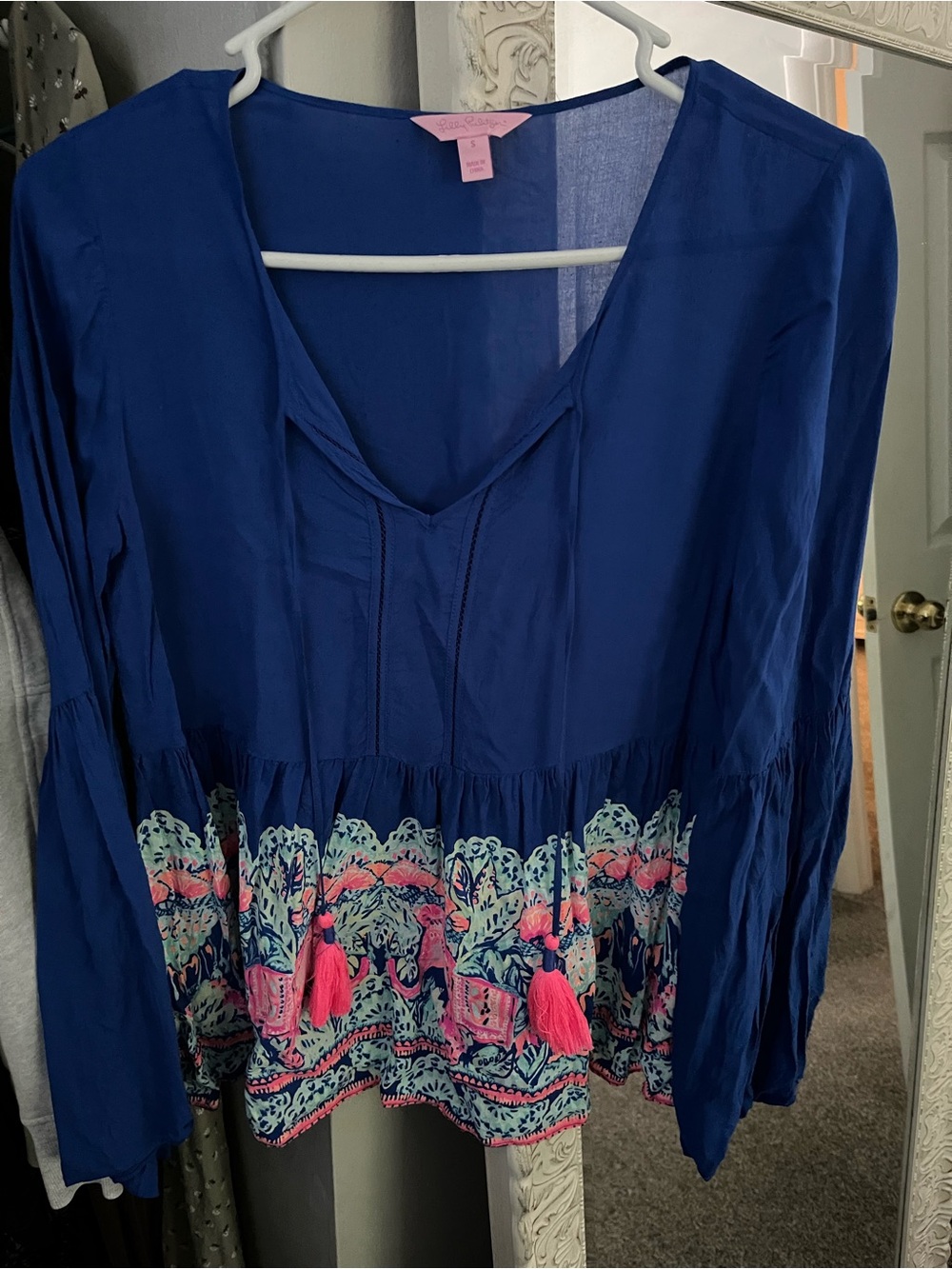 Lilly Pulitzer Royal Blue Tunic with Pink & Aqua Embroidery